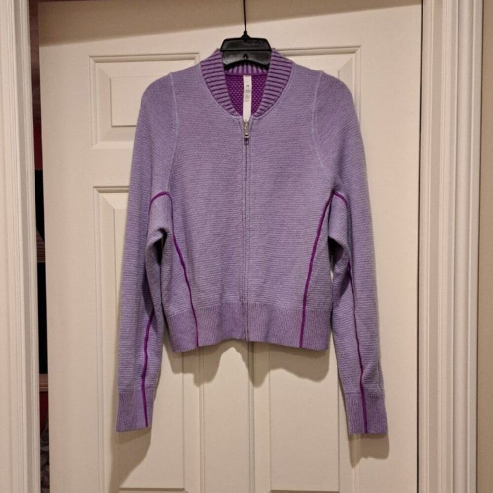 Lululemon Reversible Double-Knit Zip-Up Wool Blend Purple Sweater Size 4